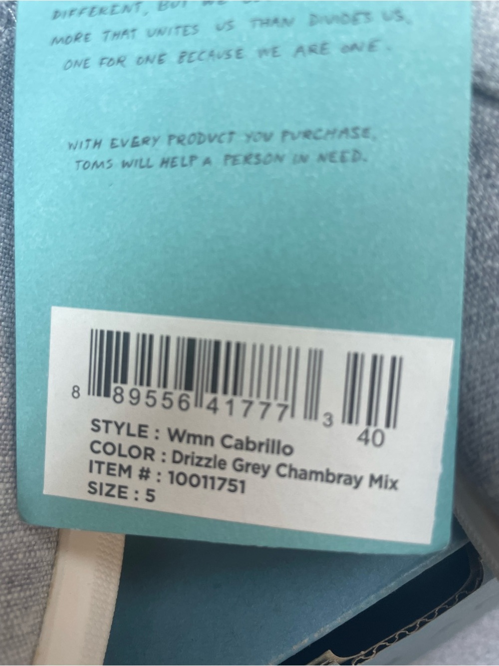 Casual ladies Tom’s shoes new in box Light Gray Canvas Sneakers - Picture 5 of 6